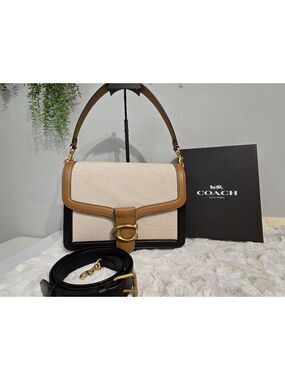 Coach Tabby Canvas Leather Flap Snap Shoulder Bag, NWT